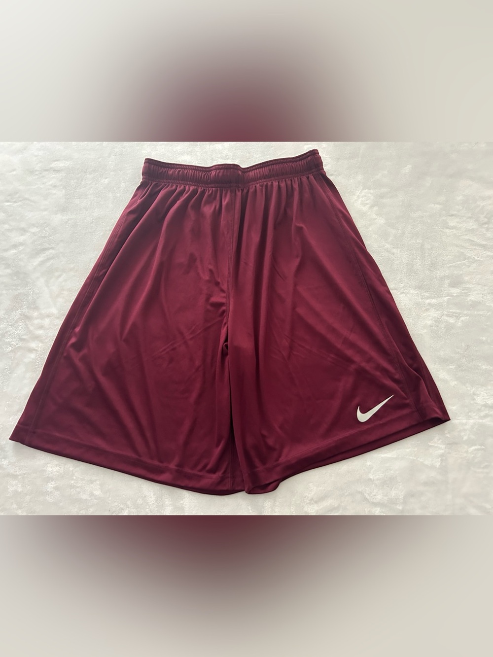 Nike Men's XL Burgundy Athletic Basketball White Swoosh Drawstring Shorts